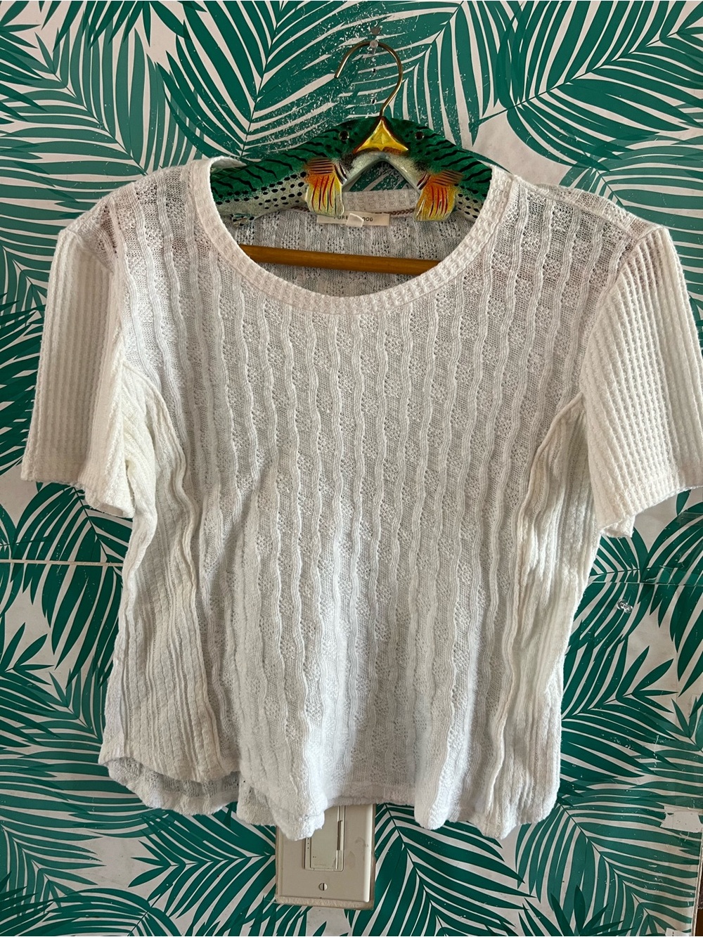 Pure + Good Anthropologie Pointelle Tee Cable-Knit Short Sleeve Top White Sz S
